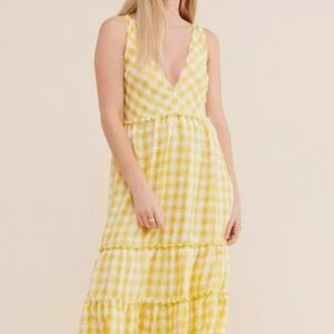Free People Beach Club *ALTERED* Yellow Tiered Gingham Dress Size M